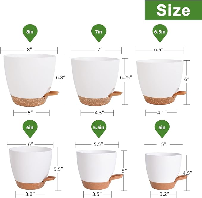 Flower Pots, 8/7/6.5/6/5.5/5 Inch Self Watering Planters - Image 4