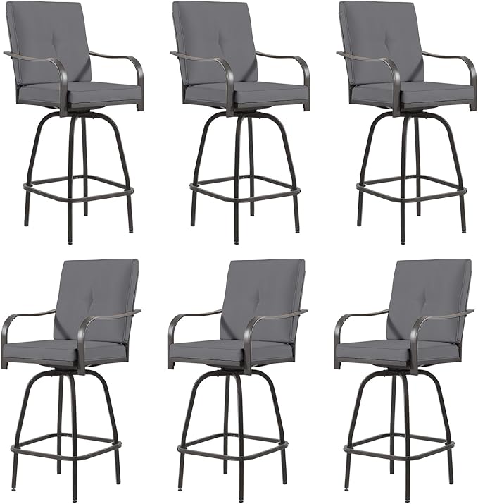 Outdoor Swivel Bar Stools Set of 6, Bar Height Patio Chairs by Godappe