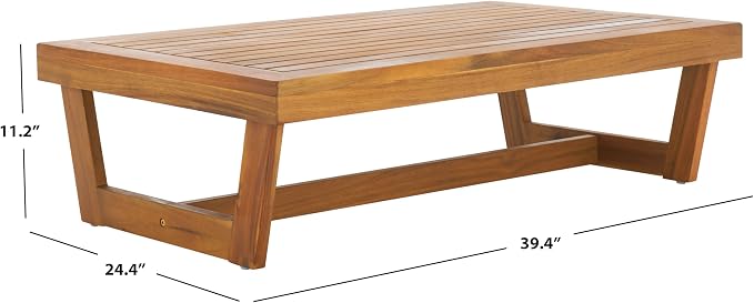 SAFAVIEH Outdoor Patio Furniture Collection Lynn Natural Brown Slatted Top - Image 3