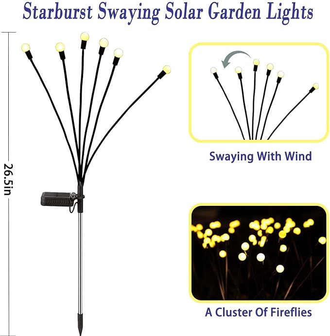 Solar Lights Outdoor Garden – 6 Pack 36 LEDs Solar Firefly Lights, Swaying - Image 6