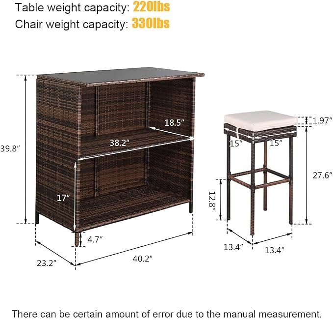 Outvita Outdoor Bar Table, 3 Piece Rattan Patio Bar Set - Image 2
