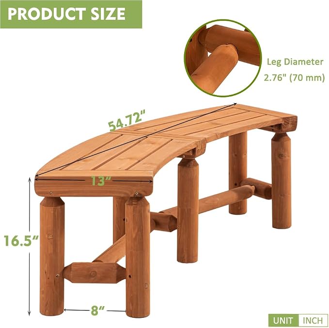 FORTUNO Outdoor Wooden Curved Backless Porch Bench Rustic Style Cedar/Fir Wood - Image 3