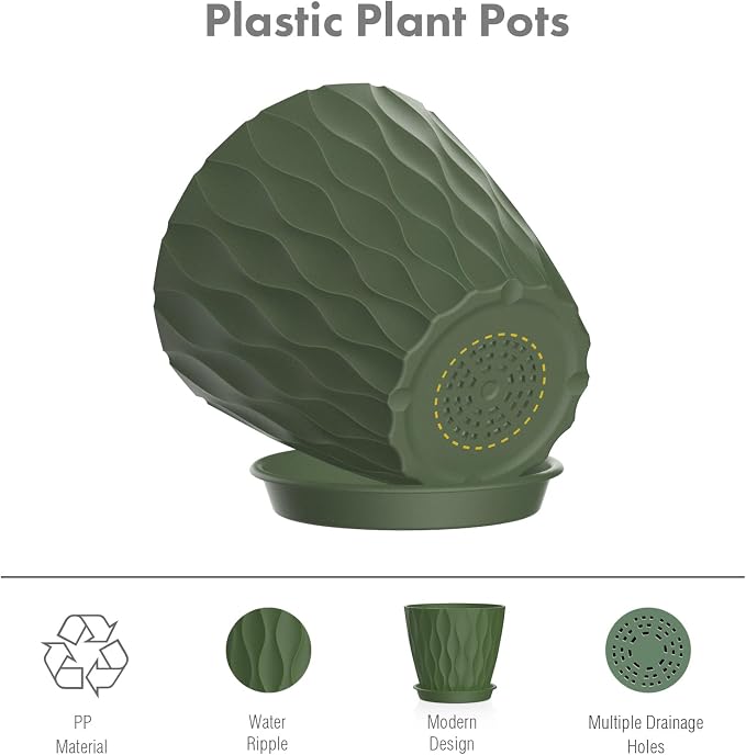 4 inch Small Plastic Nursery Pots, Seedling Pots, 5 Set Water Ripples Plant Pots - Image 4