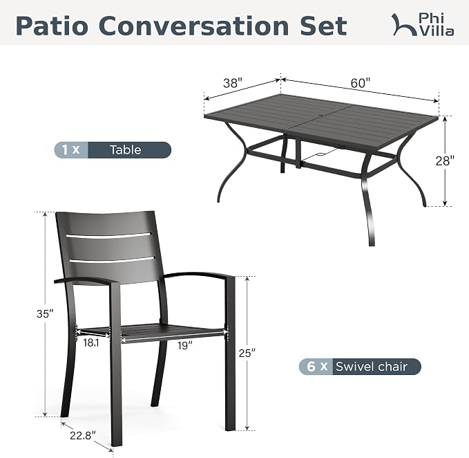 PHI VILLA 7 Pieces Outdoor Patio Dining Set - Image 9