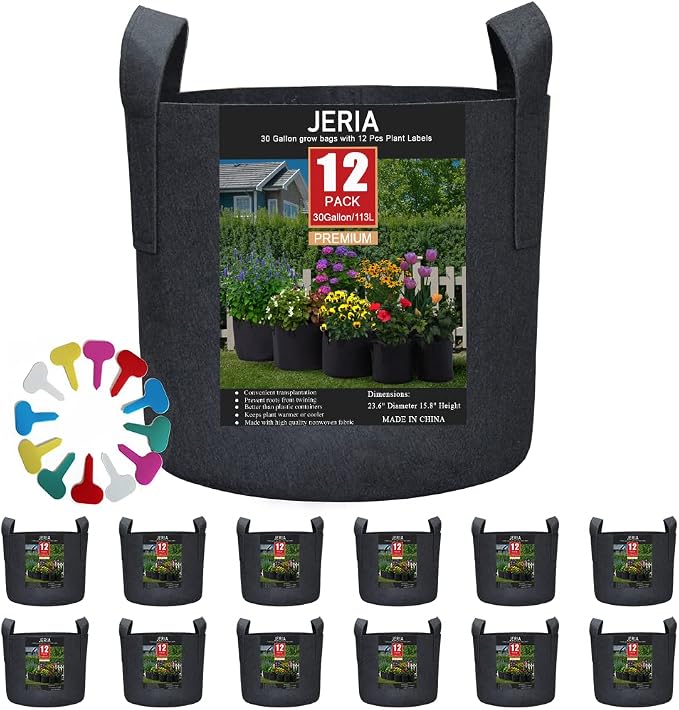 JERIA 12-Pack 30 Gallon Grow Bags, 300G Thickened Nonwoven Garden Pots by JERIA