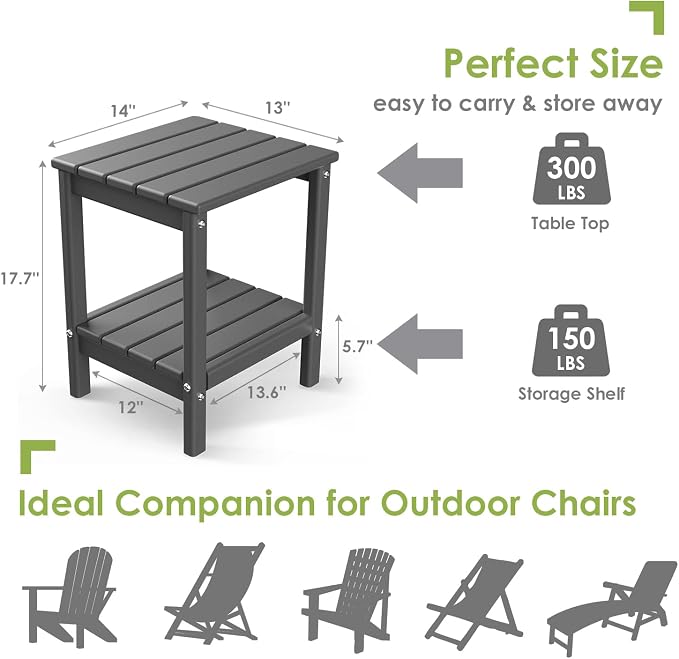 GREENVINES Adirondack-Outdoor-Side-Table | Set of 2 | 14 x 13 Inches | HDPE - Image 3
