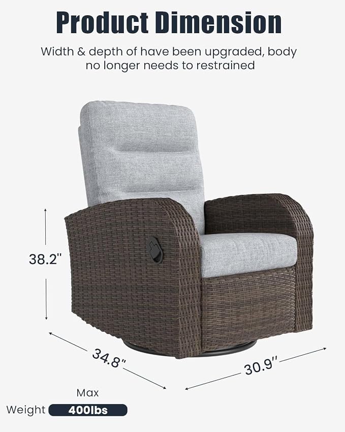 Outdoor Swivel Recliner Chair, All-Weather Wicker Reclining Patio Chair - Image 2