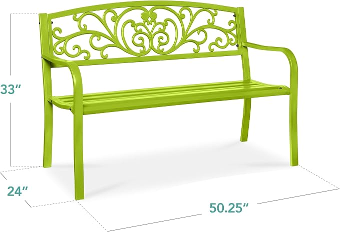 Best Choice Products Outdoor Bench Steel Garden Patio Porch Furniture - Image 2