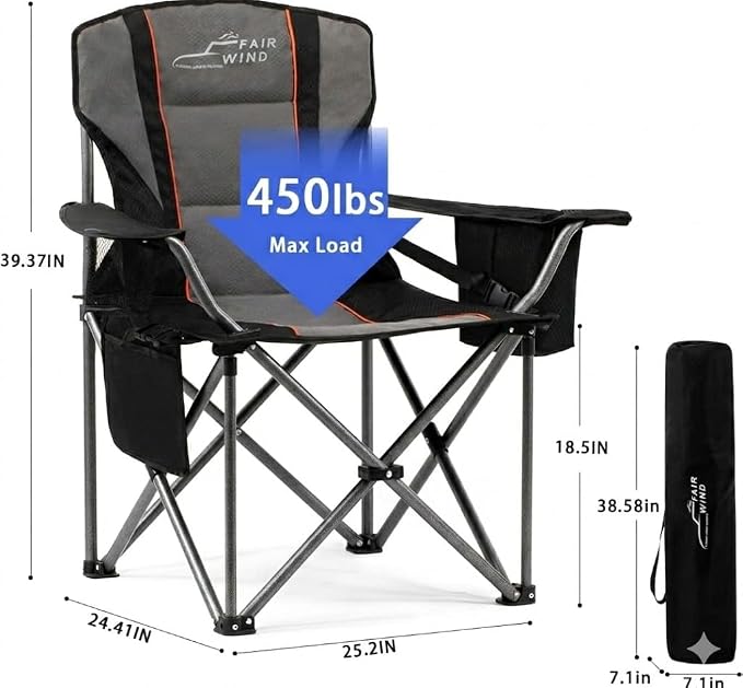 FAIR WIND Heavy Duty Camping Chair, Oversized Padded Folding Chair - Image 3