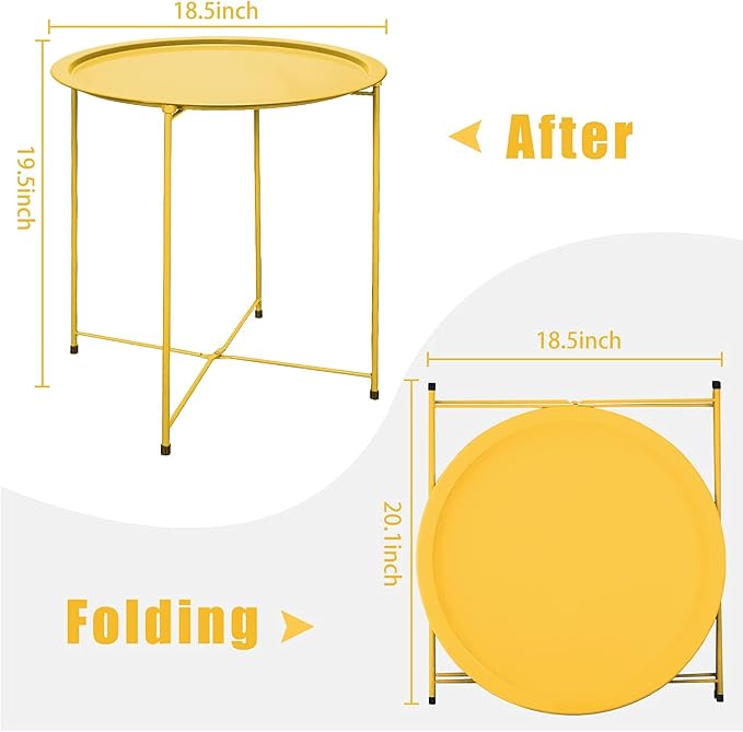 Garden 4 you End Table 2 PCS Metal Side Table Yellow Round Folding Tray Cyan - Image 3