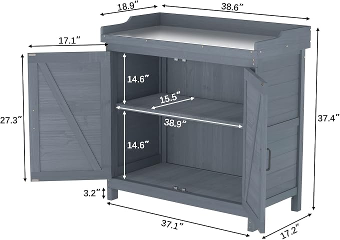 Outdoor Garden Patio Wooden Storage Cabinet Furniture Waterproof Tool Shed - Image 7