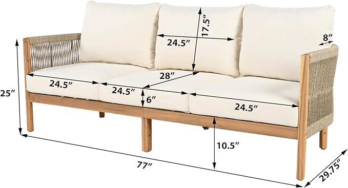Christopher Knight Home Havets 77"W Outdoor 3 Seater Sofa, Acacia Wood Bench - Image 2