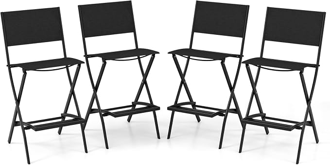 COSTWAY Outdoor Patio Bar Chair Set of 4, Folding Bar Height Stool by COSTWAY