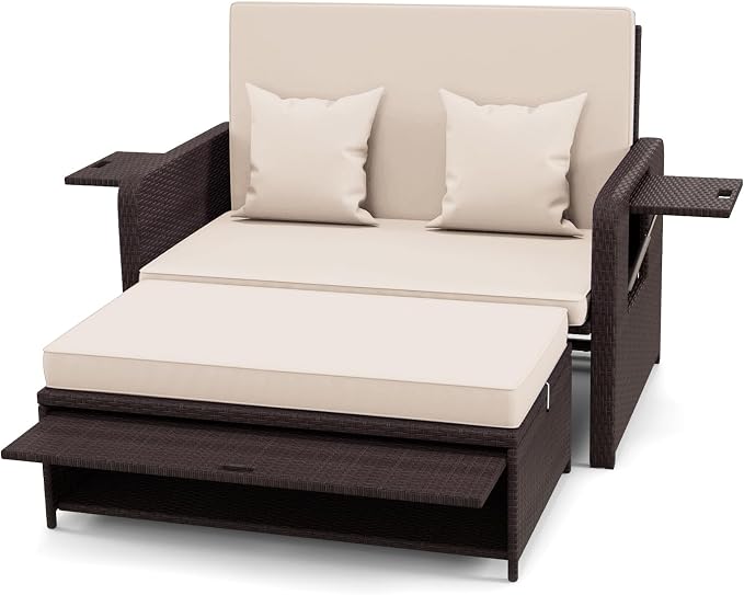 Nightcore Wicker Patio Outdoor Daybed, Outdoor Chaise Lounger w/ 4-Level - Image 9