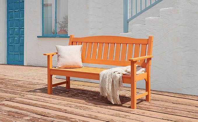 Psilvam 3-Person Outdoor Memorial Bench, All-Weather Poly Lumber Garden Bench - Image 5