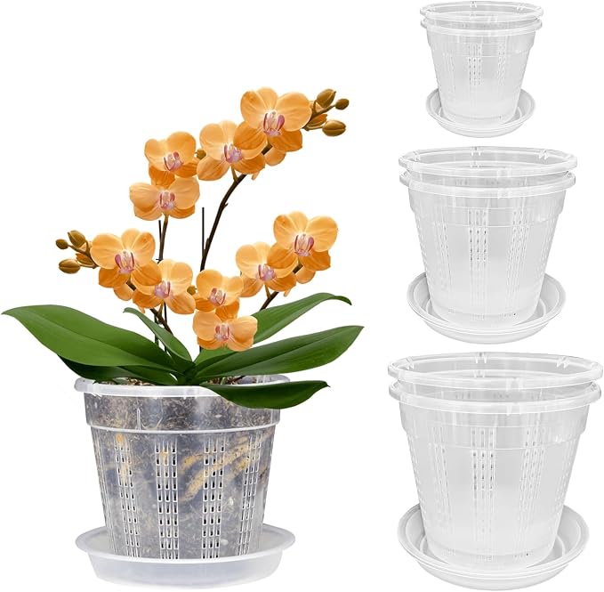 Orchid Pot with Saucers, 2 Each of 4.3", 6.1" Orchid Pots with Holes by HOLANHING