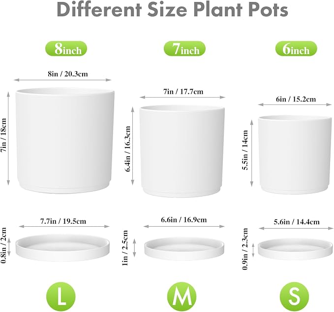 8/7/6 inch Plant Pots, Decorative Plastic Planters - Image 2