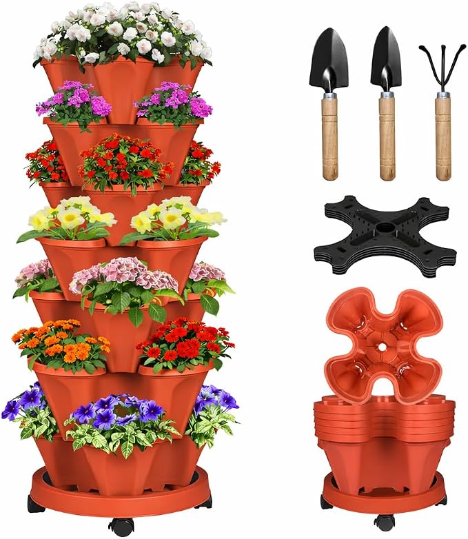 Vertical Strawberry Planter 7 Tier Stackable Tower Herb Planters Stacking by Bociks