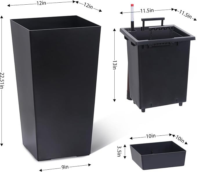 GarveeLife 22.5 in Tall Planters Set of 2, Outdoor＆Indoor Black Planter Pots - Image 8