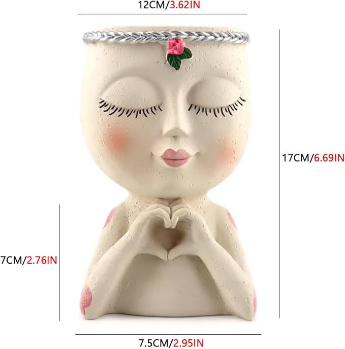 Face Planter Pot with Heart Hands, Resin Head Planter - Image 6