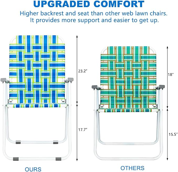 VINGLI Patio Lawn Webbed Folding Chairs Set of 2, Outdoor Beach Portable Lawn - Image 3