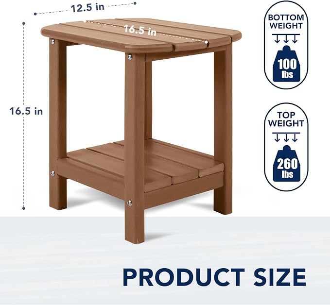 nalone Adirondack Side Table 16.5" Outdoor Side Table HDPE Plastic Double - Image 3