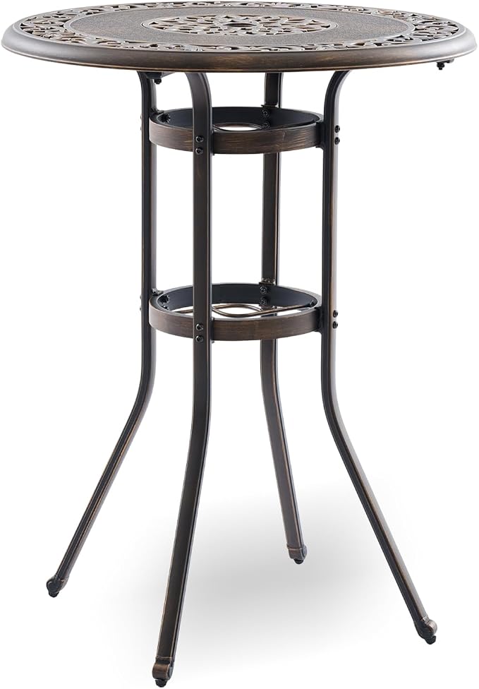 Outdoor Bar Height Table, 31.5" Round Cast Aluminum Patio Pub Table by Attliahome