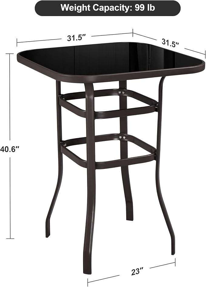 Yaheetech Patio Bar Table Tempered Glass, Height High Top Outdoor Pub Height - Image 3
