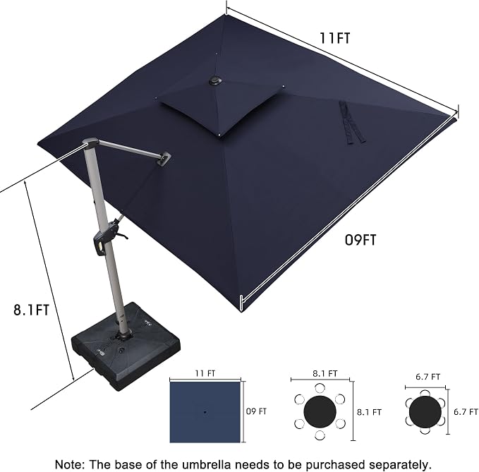 PURPLE LEAF 9' X 11' Patio Umbrella Outdoor Rectangle Umbrella Large Cantilever - Image 9