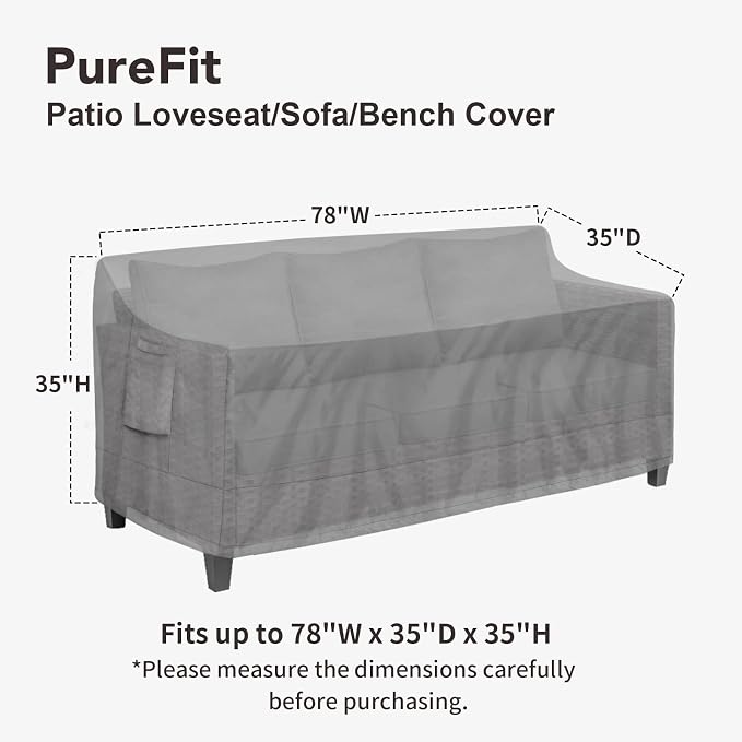PureFit Outdoor Couch Cover Waterproof Patio Sofa Furniture Covers, 3-Seater - Image 2