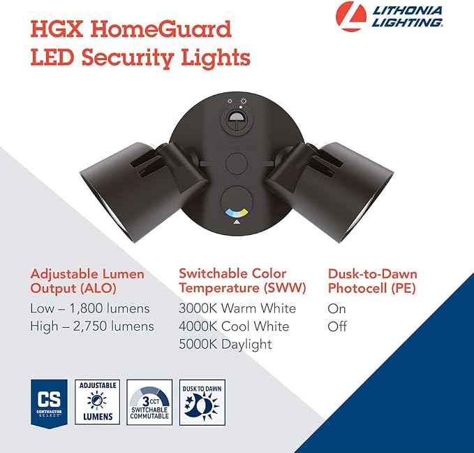 Lithonia Lighting HomeGuard 2-Light LED Outdoor Flood Lights, Outdoor LED Lights - Image 3