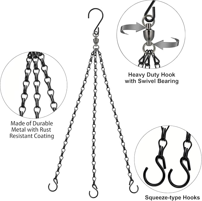 Heybe Swivel Hanging Basket Chains 23 Inches 3 Leads Hanging Chains Flower Pot - Image 2
