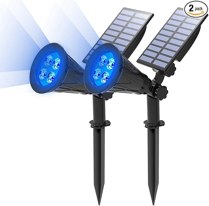 T-SUN Blue Solar Spotlights, Solar Lights Outdoor Waterproof, Auto ON/Off by T-SUN