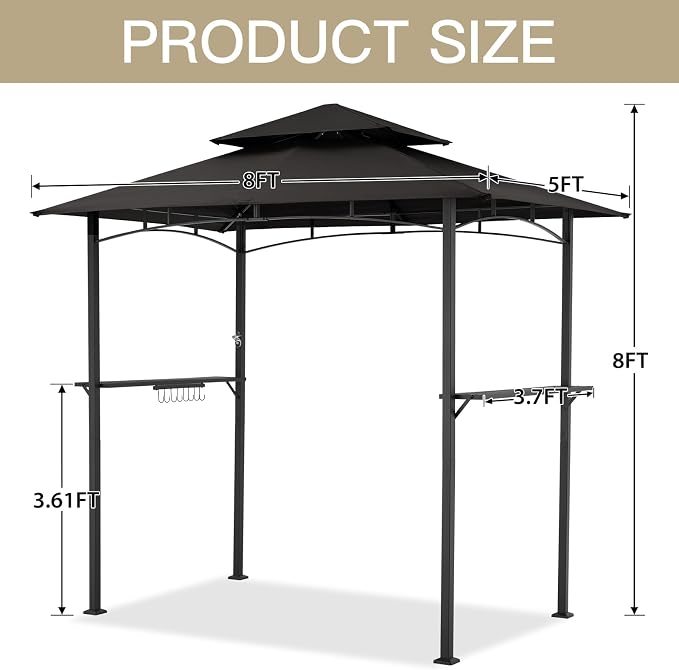 AECOJOY 8' x 5' Outdoor Grill Gazebo, BBQ Canopy - Image 4