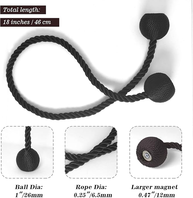 Hion Magnetic Curtain Tiebacks 4 Pack, Nickel-plated Metal and Polyester - Image 3