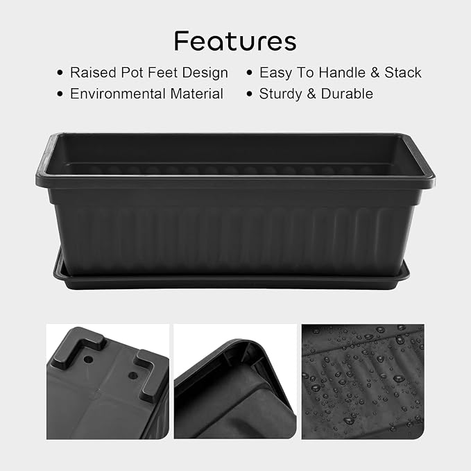 GROWNEER 6 Packs 17 Inches Black Flower Window Box Plastic Vegetable Planters - Image 5