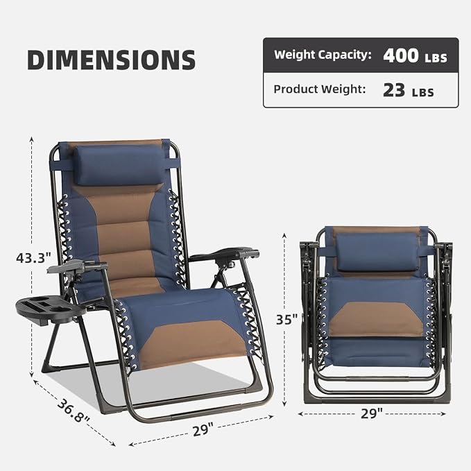 Zero Gravity Chair Set of 4 Oversized Padded Recliner - Image 3