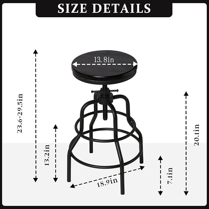 LOKKHAN Vintage Industrial Bar Stool-Rustic Swivel Bar Stool-Round Walnut Wood - Image 3