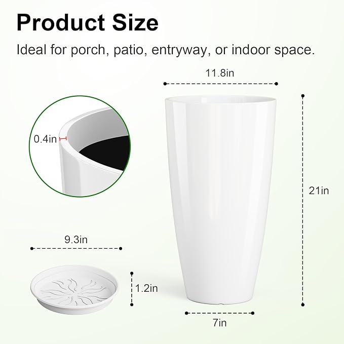 QCQHDU 21 inch Tall Planters for Outdoor & Indoor Plants - Image 3
