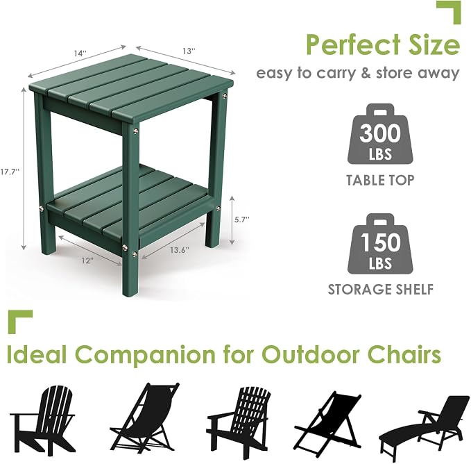 GREENVINES Adirondack-Outdoor-Side-Table | 14 x 13 Inches | HDPE Plastic | All - Image 3