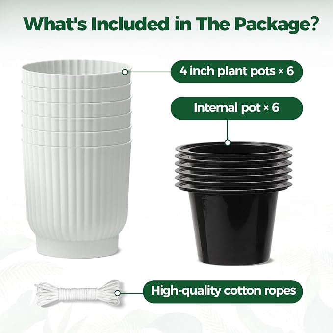 T4U 4 Inch Plant Pots Self Watering, 6 Pack African Violet Pots, Small Plant - Image 6
