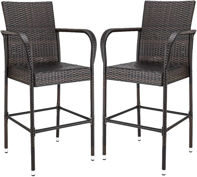 VINGLI Wicker Bar Stools Outdoor Set of 2, Outdoor Bar Height Chairs, Patio by VINGLI