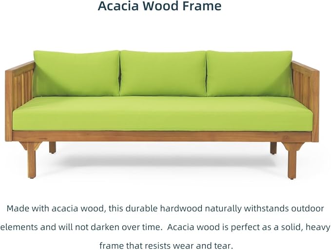 Merax Solid Acacia Wood Couch Chaise Lounge Chair Indoor, 3 Seater Daybed Sofa - Image 6