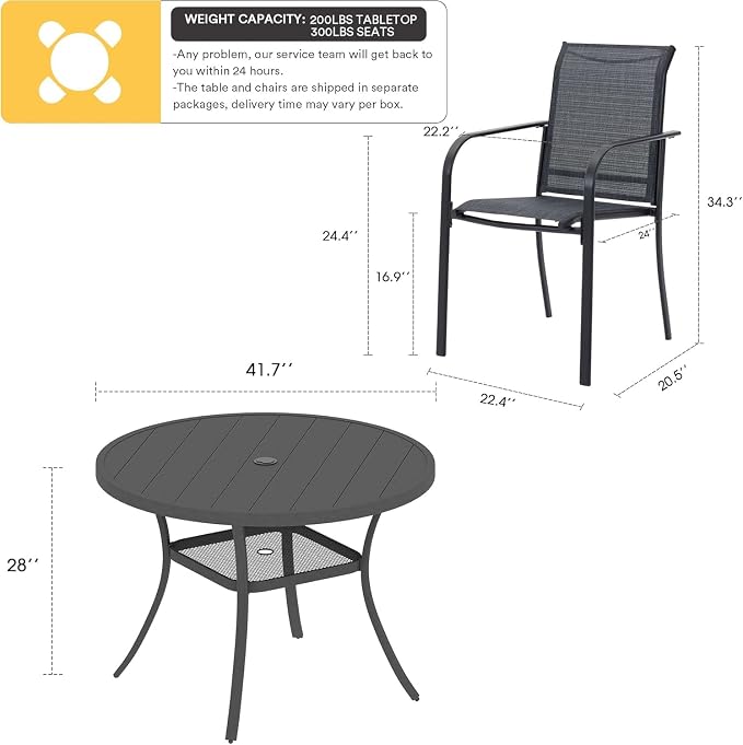 VICLLAX 5 Pieces Patio Dining Set, Outdoor Furniture Set Includes 41.2" Round - Image 7