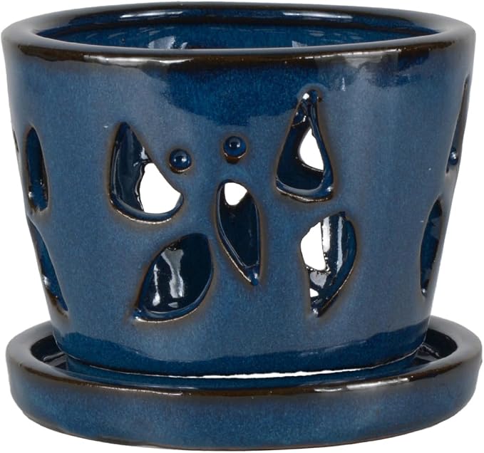 W&W Orchid Pot with Holes and Saucer - Image 2