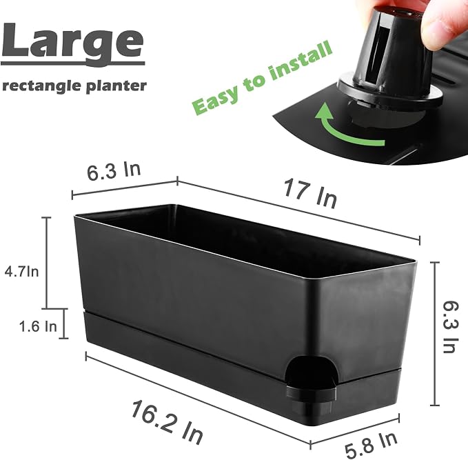 Self Watering Pots for Indoor Plants 17 Inches Window Boxes Planters - Image 4