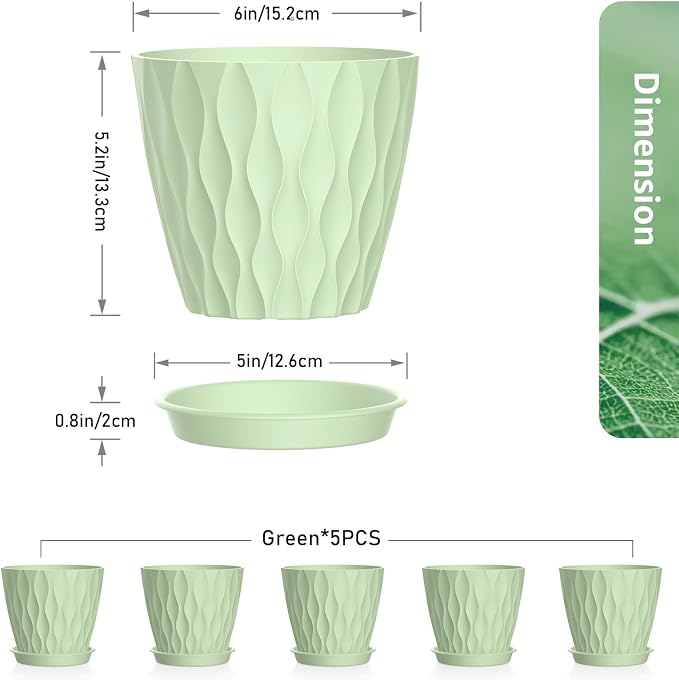 6 inch Plant Pots, 5 Set Water Ripples Flower Pots - Image 2
