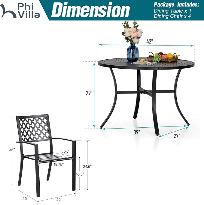 PHI VILLA 5 Pieces Outdoor Round Dining Set - Image 7