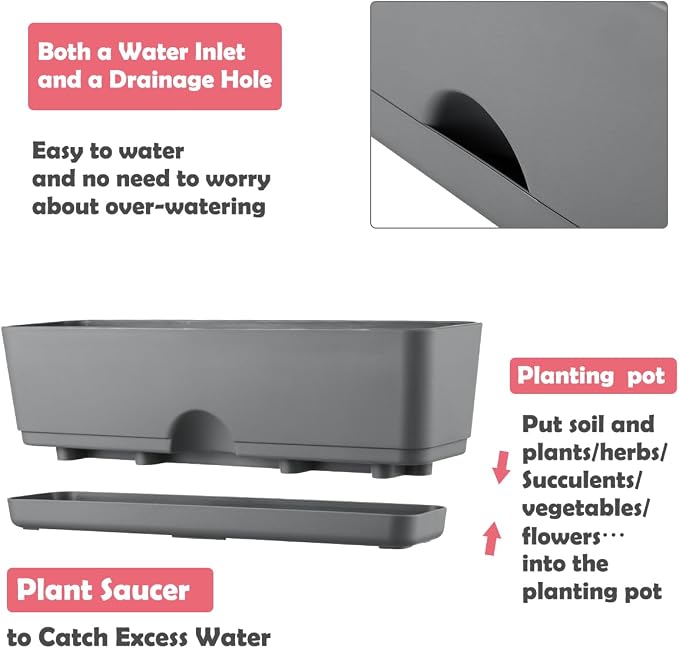 6 Pack Rectangle Planter 16x4.4 Inch Window Boxes Planters Rectangular Large - Image 3