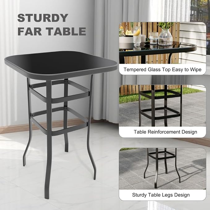 3 PCS Patio Swivel Bar Stools Set, 3 Piece Swivel Outdoor Table and Chairs Bar - Image 7